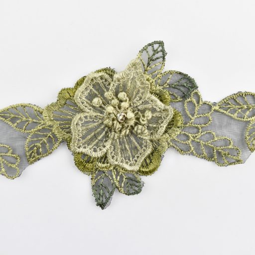 Floral Organza and Diamante 3D Lace Olive
