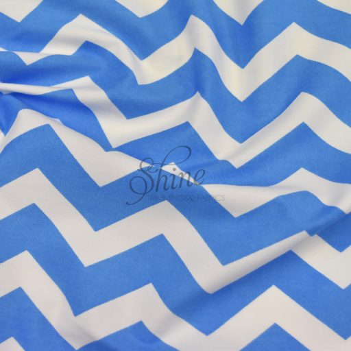 Chevron Printed Cotton Poplin Blue White - Image 2