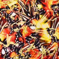Volcanic Metal Hologram Spandex Red Gold