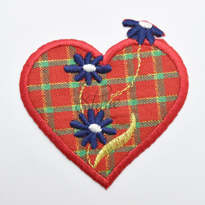 Tartan Heart Iron On Motif with Flowers Shine Trimmings & Fabrics