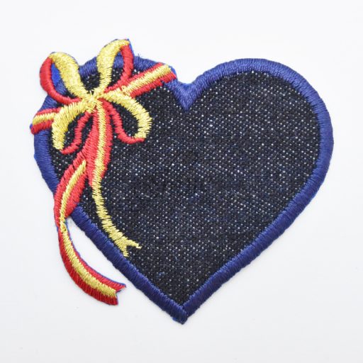 Denim Heart Iron On Motif with Bow