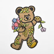 Teddy Bear w/Flowers Iron On Embroidered Motif