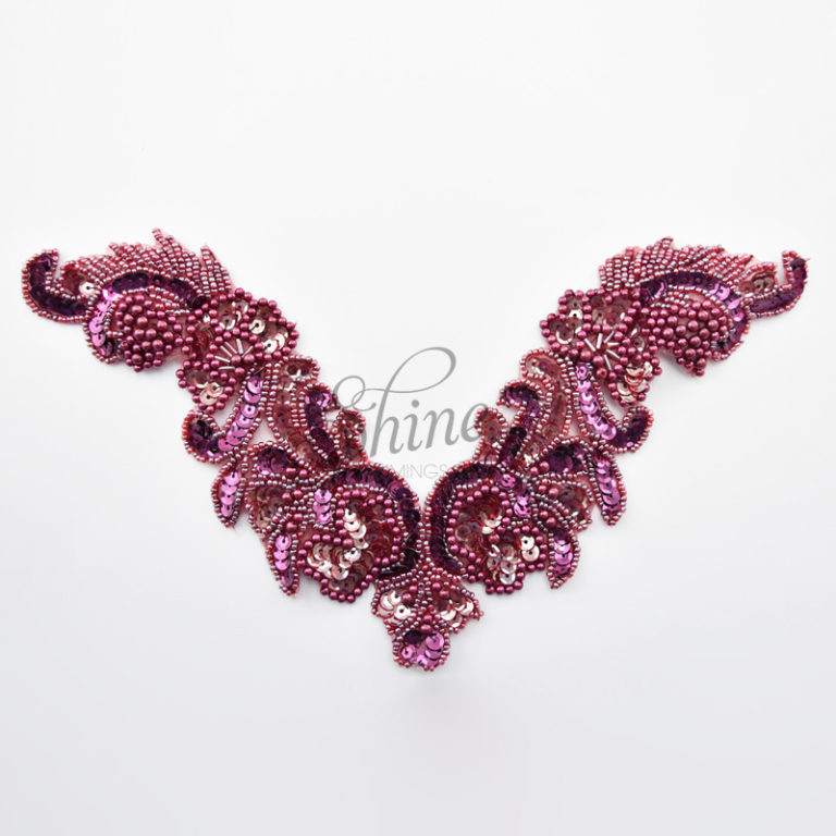 Deep V Sequin Beaded Chest Motif 331207 Burgundy Shine Trimmings