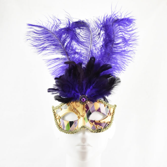 Allegra Feather Eye Mask Gold Purple Shine Trimmings & Fabrics