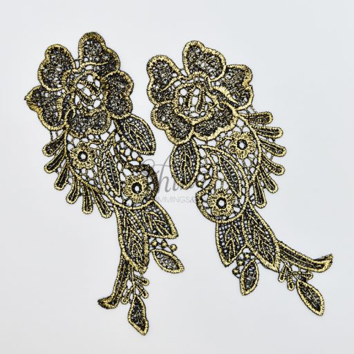 Rose Garden Coated Lace Motif Pair Black/Gold