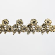 Daisy Chain Coated Lace Trim Black Gold