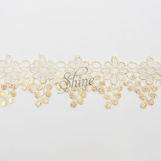 Falling Daisies Coated Lace Trimming White Gold