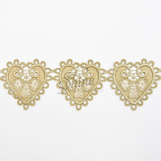 Hearts Metallic Antique Gold Embroidered Lace Trimming