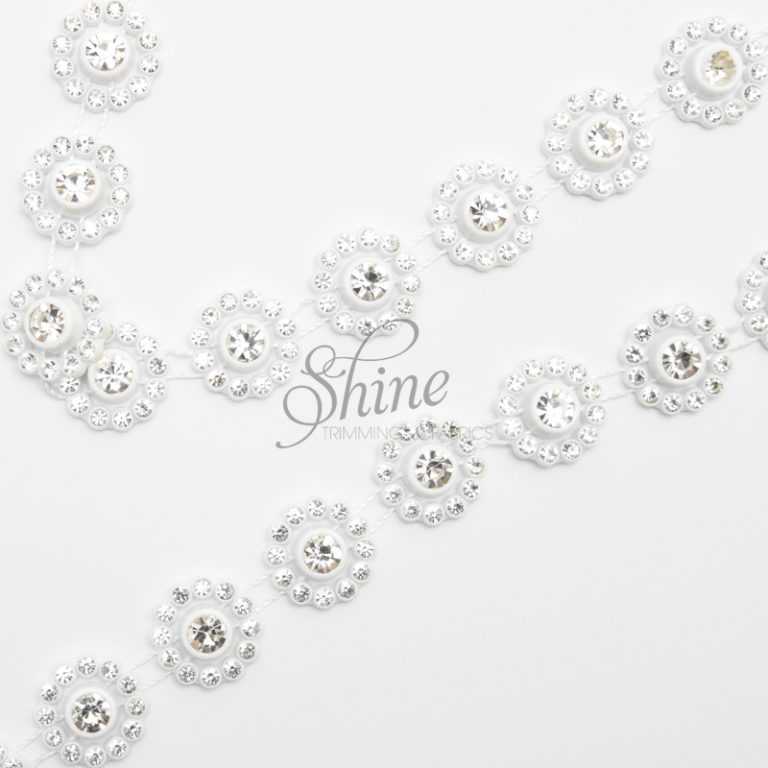Flower Diamante Trim White | Shine Trimmings & Fabrics