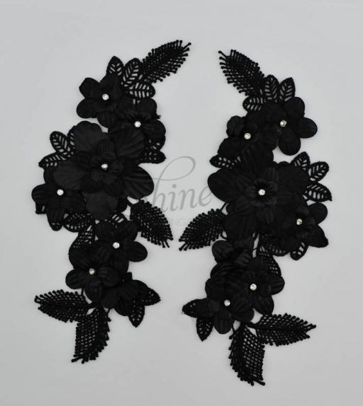 Large 3D Motif with Diamantes & Detailed Leaves Pair Black #04