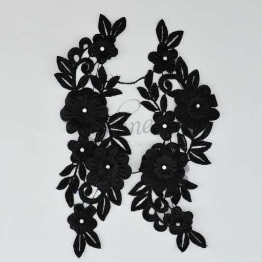Large Swirl 3D Motif with Diamantes Pair Black #02-1