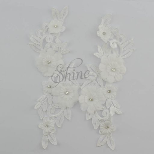 Large Swirl 3D Motif with Diamantes Pair White