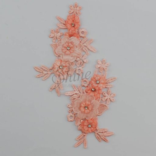 Small 3D Motif with Diamantes Pair Peach #1-10