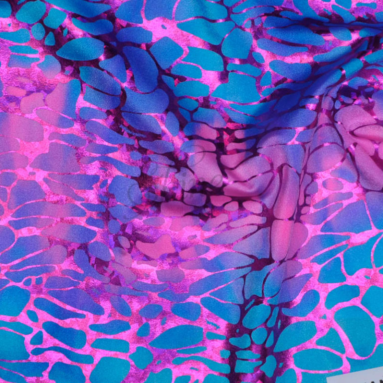 Neon Tie Dye Psychedelic Foil Print Ocean Blue Combo Shine Trimmings & Fabrics