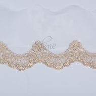 Embroidered Lace Trim with Metallic Gold Scallop Edge Design - Ivory