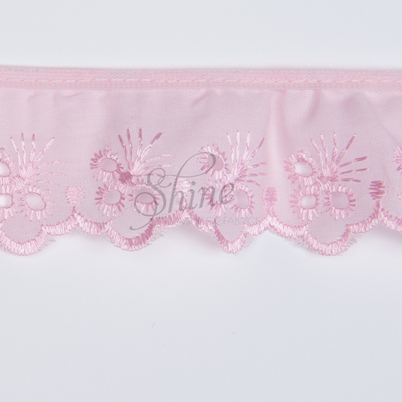 Broderie Anglaise Lace Trim Pink per metre