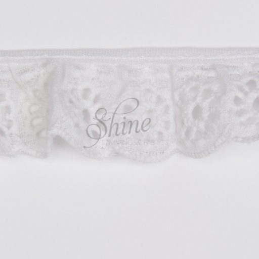 Gathered Broderie Anglaise Cambric Lace Trimming 8825 - White