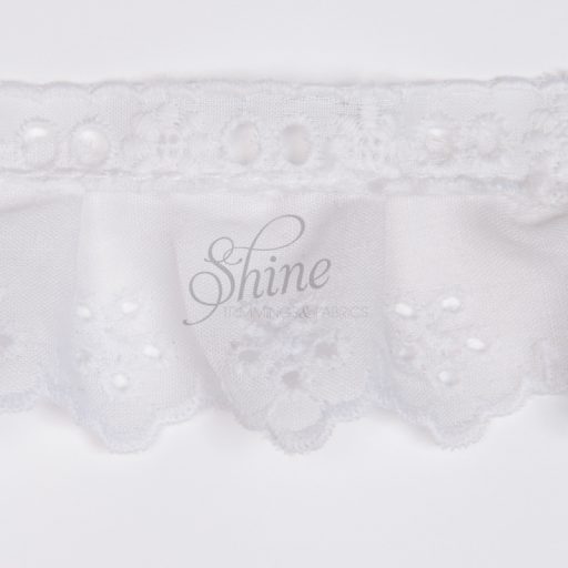 Gathered Broderie Anglaise Cambric Lace Trimming 3509SS - White