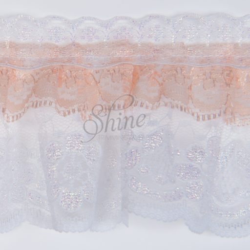 Gathered Nylon Lace Trimming 2231/133/188 AB White/Apricot