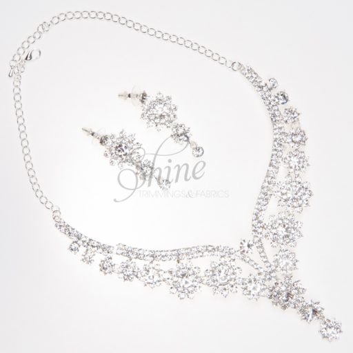 Floral Cascade Diamante Necklace and Earring Set Silver