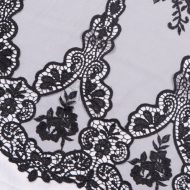 Black Mesh with Embroidered Deep Scalloped Edge