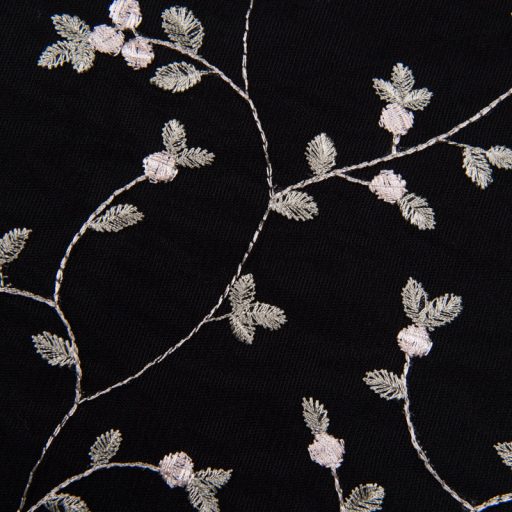 Black Tulle with Sage Vines Embroidery - Image 4