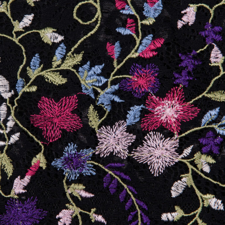 Black Lace with Multi Coloured Embroidered Flowers – Shine Trimmings ...