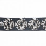 Belting Elastic Silver/Gold/Black Stones - Circle Pattern on Firm Black 40mm