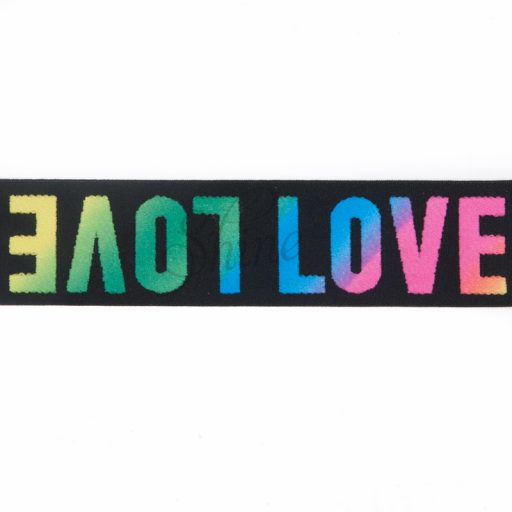 Belting Elastic Multi-Colour LOVE on Soft Black 40mm