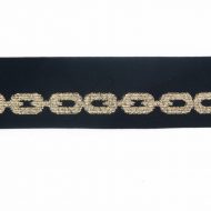 Belting Elastic Gold Chain Print on Soft Black 50mm