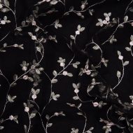 Black Tulle with Sage Vines Embroidery