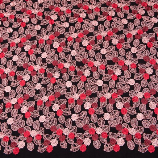 Back Mesh with Embroidered Dusty Pink Leaves and Red Flowers | Shine ...