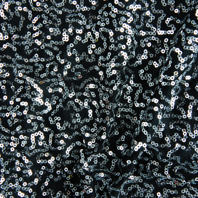 Broadway Sequin Fabric – Black-Silver Metallic Sequin