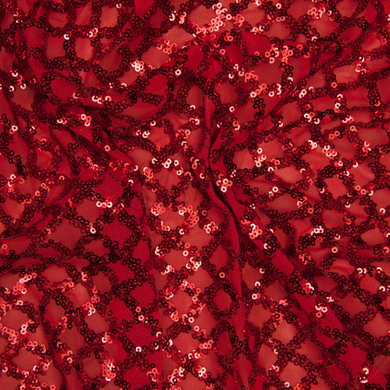 Sequin Diamond Stretch Mesh Red Shine Trimmings And Fabrics