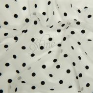 Flocked Spot Stretch Mesh - White with Black Dots