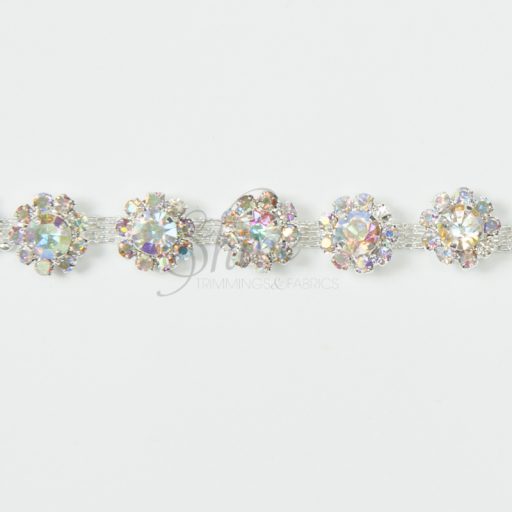 Daisy Chain Glass Diamante Trimming - Silver Crystal AB
