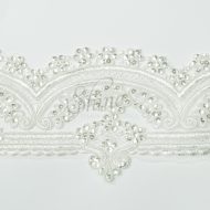 Sequin & Corded Lace Daisy Scalloped Edging - White