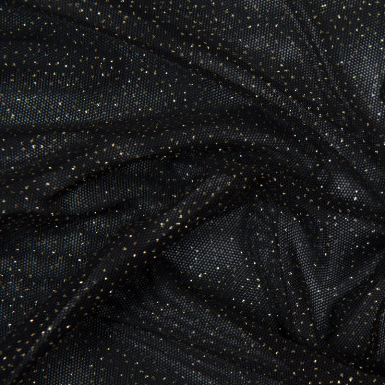 Glitter Stretch Mesh Black/Gold Shine Trimmings & Fabrics