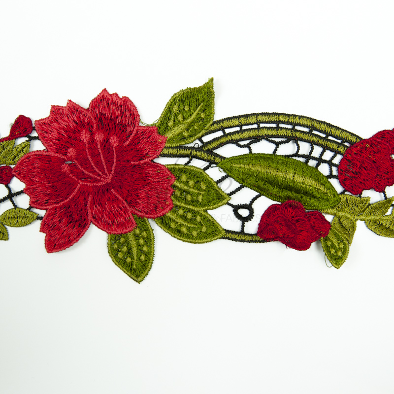 Embroidered Floral Lace Trim – Red Green