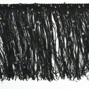 Sash Fringe with Sequins – Black Silver Sparkle | Shine Trimmings & Fabrics