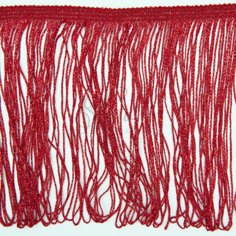 Stretch Fringe Red Metallic Shine Trimmings & Fabrics