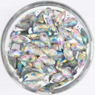 Plastic Crystal AB Sew On Stones Teardrop 9x18mm