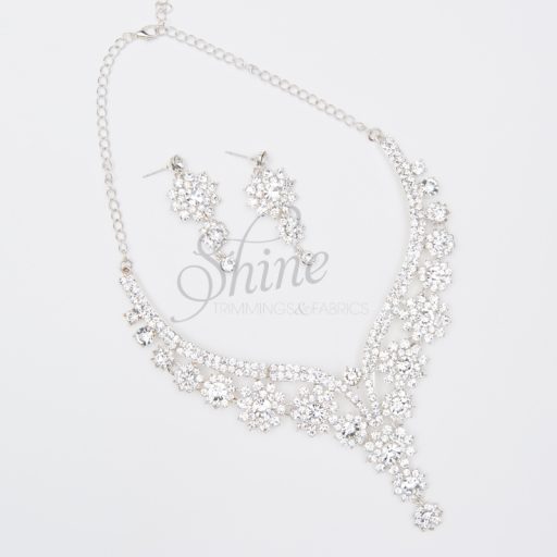 Floral Shower Diamante Necklace and Earrings - Silver
