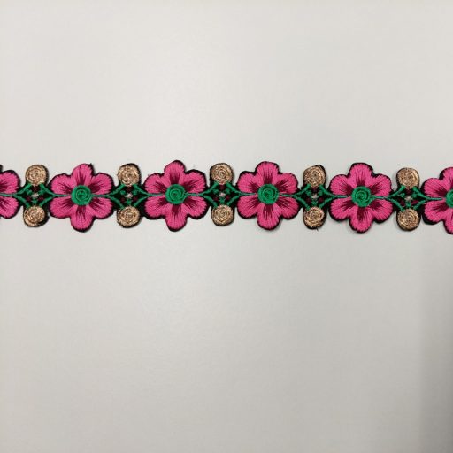 Pink Floral Iron On Embroidered Trimming