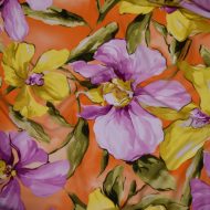 Lightweight Stretch Spandex Large Floral Print in Olive/Yellow/Fuchsia