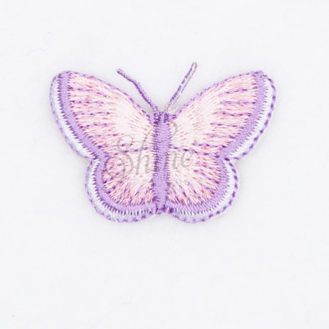 Iron on Butterfly Embroidered Motif Pink Mauve Shine Trimmings