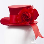 Satin Top Hat with Rose - Red
