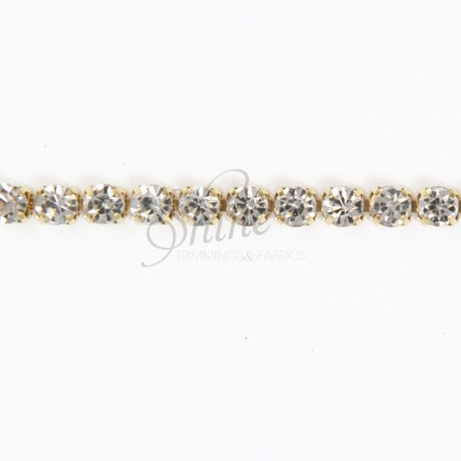 Single Row Diamante Trimming - Gold/Crystal 4mm - Image 2