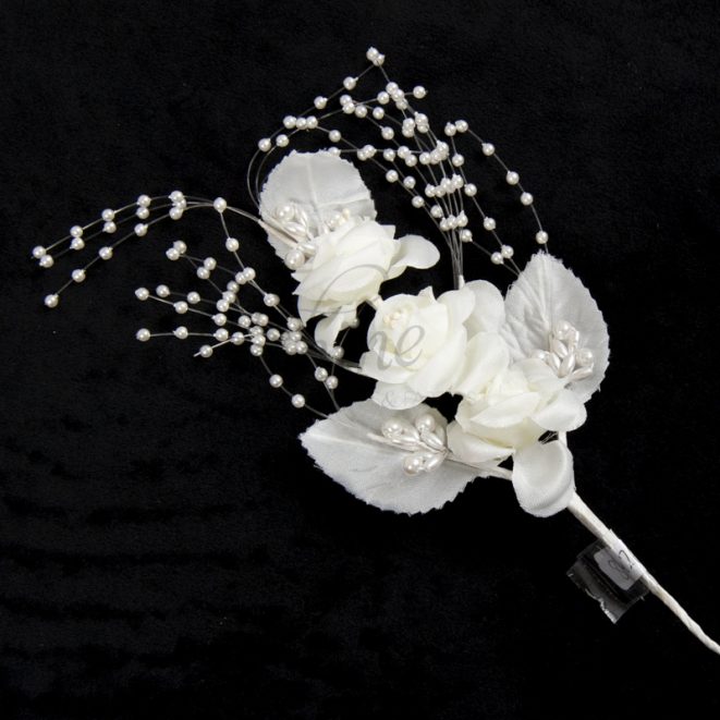 Spray of Flowers With Pearls Ivory Shine Trimmings & Fabrics