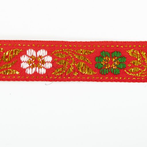 Indian Trim Red with White and Green Flowers and Gold Accents - INDT18-02